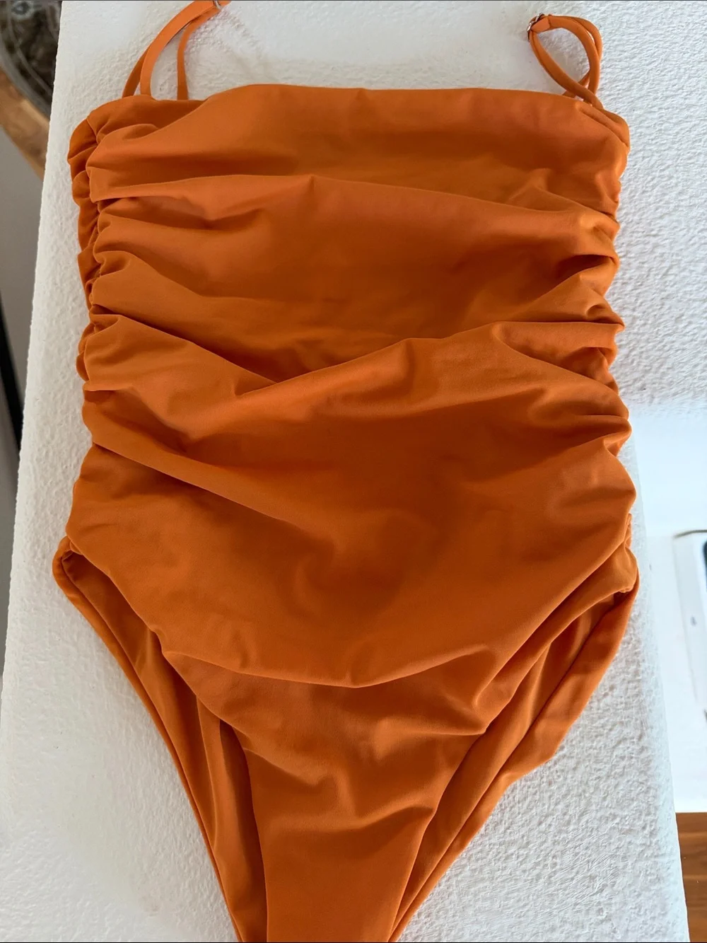 Belle Anna The Ruched Maillot One-Piece Swimsuit Rusty Orange XS